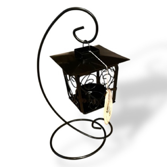 Mid-Century Modern Metal Black Bird House Cage Tea Light Hanging Lantern w/Stand - Picture 1 of 9